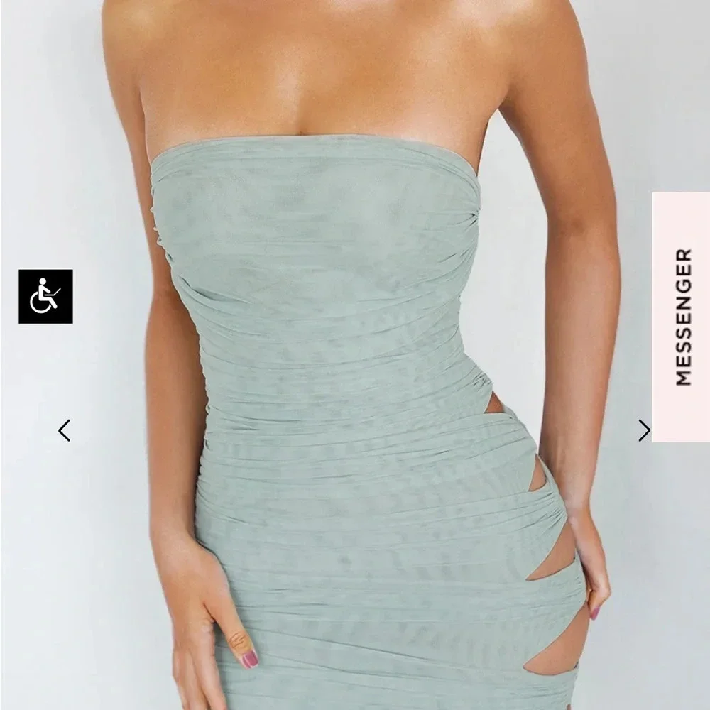 Elegant Sage Green Strapless Dress - Picture 2 of 3